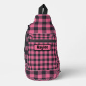 Naam Monogram Roze & Zwarte Buffel Plaid | Sling Bag (Voorkant)
