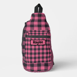 Naam Monogram Roze & Zwarte Buffel Plaid | Sling Bag