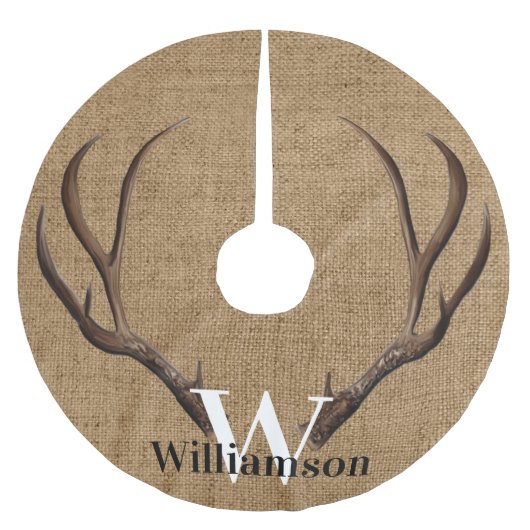 Naam monogram Rustic Antlers Kerstboom Rok (Voorkant)