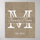 Naam monogram Rustic Burlap Poster (Voorkant)