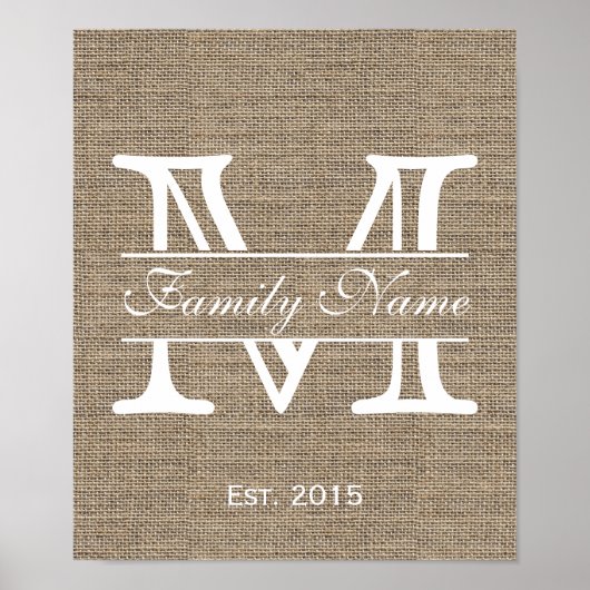 Naam monogram Rustic Burlap Poster (Voorkant)