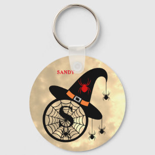 Naam Monogram S Halloween Sky Witch Spiders Sleutelhanger