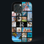 Naam Monogram Script 17 Aangepaste kleur voor foto Case-Mate iPhone Case<br><div class="desc">Draag 17 van uw favoriete foto's op deze aangepaste achtergrondkleur van de mobiele telefoonhoes (weergegeven in zwart) met een fotocollage van verschillende vormen en maten om uw afbeeldingen tegemoet te komen en gepersonaliseerd met een handgeschreven scriptnaam over een klassiek monogram in het midden. FOTO TIP: Kies een foto met het...</div>