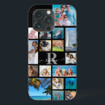 Naam Monogram Script 17 Aangepaste kleur voor foto Case-Mate iPhone Case<br><div class="desc">Draag 17 van uw favoriete foto's op deze aangepaste achtergrondkleur van de mobiele telefoonhoes (weergegeven in zwart) met een fotocollage van verschillende vormen en maten om uw afbeeldingen tegemoet te komen en gepersonaliseerd met een handgeschreven scriptnaam over een klassiek monogram in het midden. FOTO TIP: Kies een foto met het...</div>