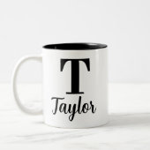 Naam monogram script en eerste letter van Jouw naa Tweekleurige Koffiemok (Links)