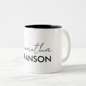 Naam Monogram script | Moderne, minimalistische vr Tweekleurige Koffiemok (Voorkant rechts)