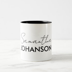 Naam Monogram script   Moderne, minimalistische vr Tweekleurige Koffiemok