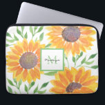 Naam Monogram Sunflower Foliage Laptop Sleeve<br><div class="desc">Deze unieke laptophoes is voorzien van een waterverf zonnebloem en foliage in tinten geel en groen. Eenvoudig aan te passen met jouw naam en monogram. Gebruik het Hulpmiddel van het Ontwerp om de tekstgrootte, de stijl, of de kleur te veranderen. Omdat wij ons kunstwerk creëer, zult u dit nauwkeurige afbeelding...</div>