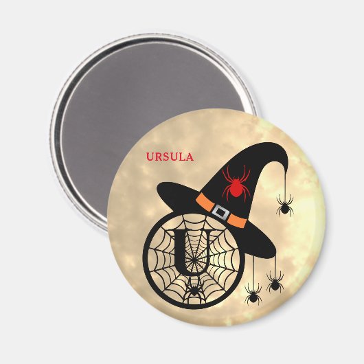 Naam Monogram U Halloween Sky Witch Spiders Magneet (Voorkant / Achterkant)