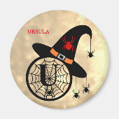 Naam Monogram U Halloween Sky Witch Spiders Magneet (Voorkant)