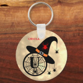 Naam Monogram U Halloween Sky Witch Spiders Sleutelhanger (Voorkant)