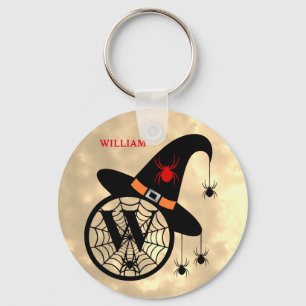 Naam Monogram W Halloween Sky Witch Spiders Sleutelhanger