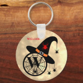 Naam Monogram W Halloween Sky Witch Spiders Sleutelhanger (Voorkant)