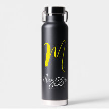 Naam & Monogram Waterfles | Gepersonaliseerd zwart