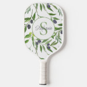 Naam Monogram Waterverf Olijfpatroon Pickleball Paddle (Achterkant)