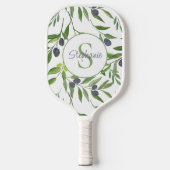 Naam Monogram Waterverf Olijfpatroon Pickleball Paddle (Voorkant)