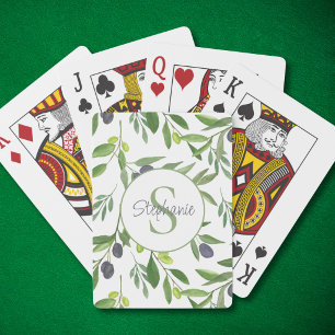 Naam Monogram Waterverf Olijfpatroon Pokerkaarten