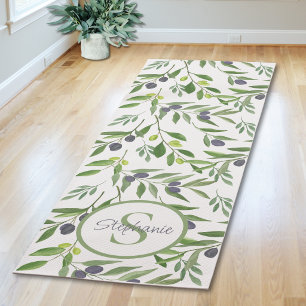 Naam Monogram Waterverf Olijfpatroon Yogamat