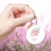 Naam Monogram Waterverf Roze Bloemen Sleutelhanger