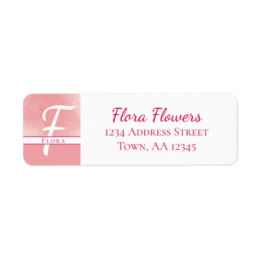 Naam Monogram Waterverf Roze Etiket (Voorkant)