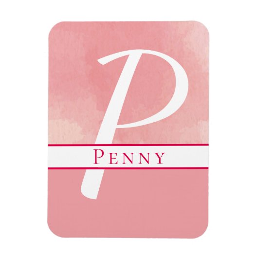 Naam Monogram Waterverf Roze Magneet (Verticaal)