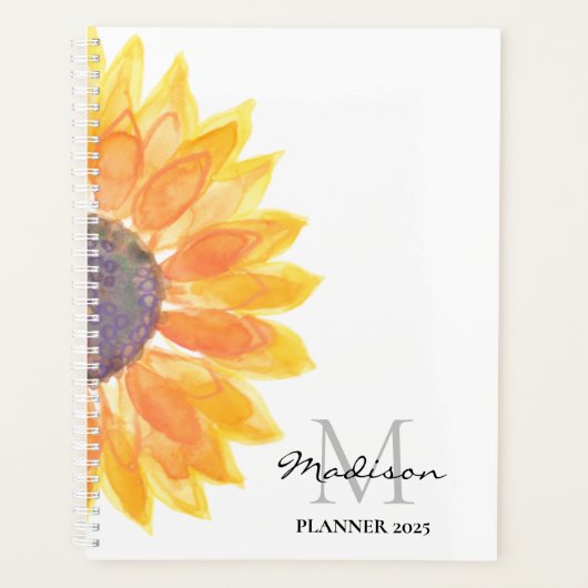Naam Monogram Waterverf Zonnebloem Planner (Voorkant)