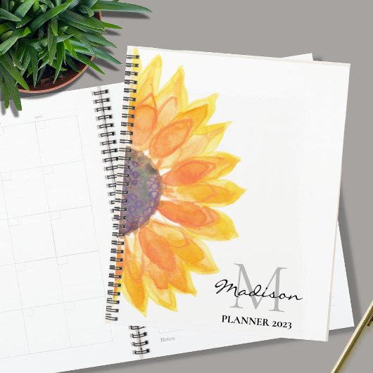 Naam Monogram Waterverf Zonnebloem Planner