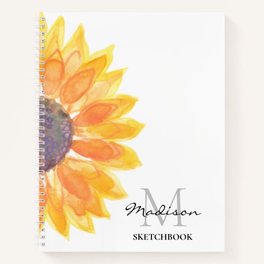 Naam Monogram Waterverf Zonnebloemzakboek Notitieboek (Voorkant)