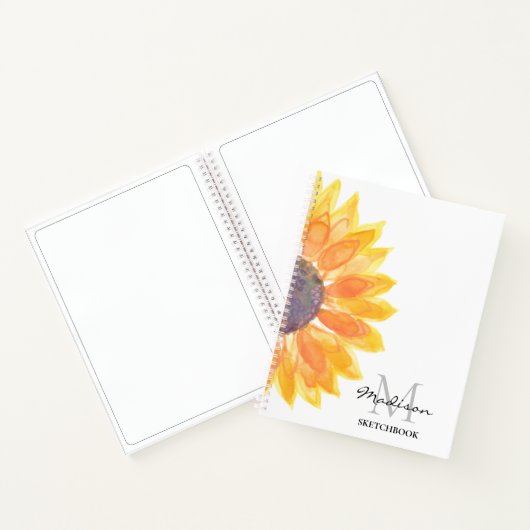 Naam Monogram Waterverf Zonnebloemzakboek Notitieboek (Binnen)