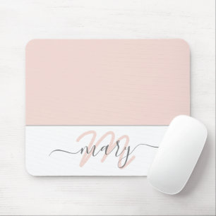 Naam Monogram White Rose Pink White Abstract Muismat
