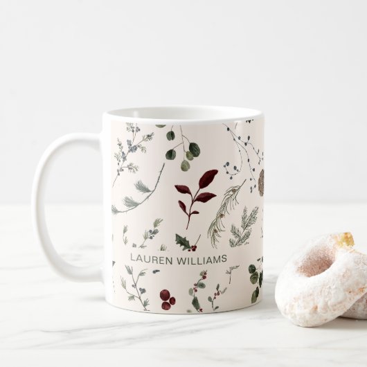 Naam Monogram Winter Wildflower Patroon Koffiemok (Met donut)