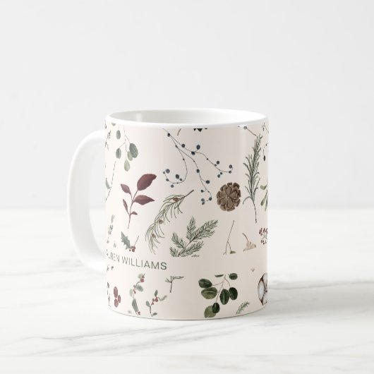 Naam Monogram Winter Wildflower Patroon Koffiemok (Voorkant links)