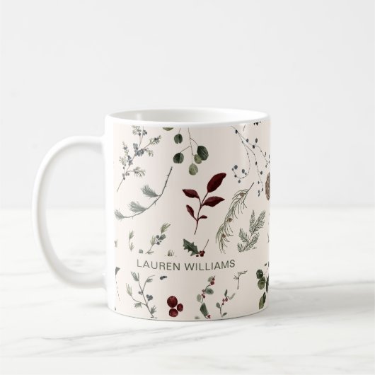 Naam Monogram Winter Wildflower Patroon Koffiemok (Links)