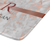 Naam & monogram, wit & roze goud marmer snijplank (Hoek)