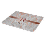 Naam & monogram, wit & roze goud marmer snijplank (Hoek)