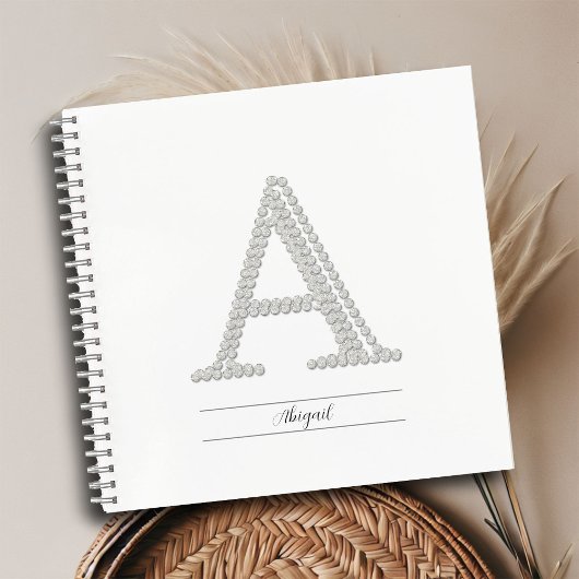 Naam Monogram Witte Rhinestone A Minimalist Notitieboek