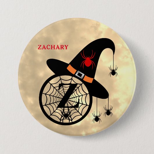 Naam Monogram Z Halloween Sky Witch Spiders Ronde Button 7,6 Cm (Voorkant)
