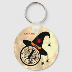 Naam Monogram Z Halloween Sky Witch Spiders Sleutelhanger