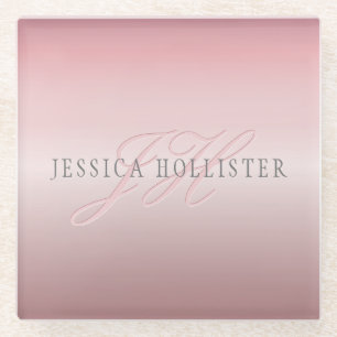 Naam & Monogram Zachte NEP Roze Gouden Blush Glazen Onderzetter