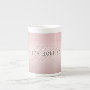 Naam & Monogram Zachte NEP Roze Gouden Blush Porselein Kop