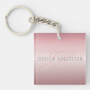 Naam & Monogram   Zachte NEP Roze Gouden Blush Sleutelhanger