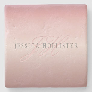 Naam & Monogram Zachte NEP Roze Gouden Blush Stenen Onderzetter