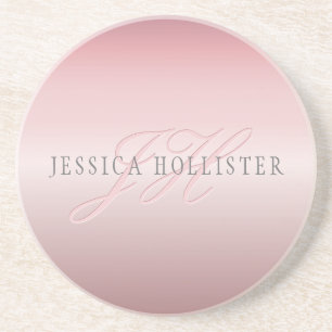 Naam & Monogram Zachte NEP Roze Gouden Blush Zandsteen Onderzetter