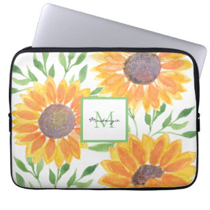 Naam Monogram Zonnebloemen Laptop Sleeve
