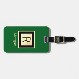 Naam & Monogram, Zwarte & Gouden Doos, Bosgroen Bagagelabel