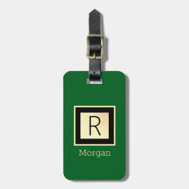 Naam & Monogram, Zwarte & Gouden Doos, Bosgroen Bagagelabel