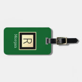 Naam & Monogram, Zwarte & Gouden Doos Forestgroen  Bagagelabel (Voorkant horizontaal)