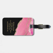 Naam & Monogram, Zwarte & Gouden Doos, Roze Agaat Bagagelabel (Achterkant horizontaal)
