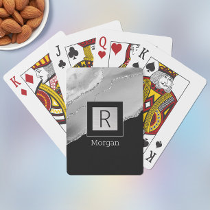 Naam & Monogram, Zwarte & Zilveren Doos, Zilveren Pokerkaarten