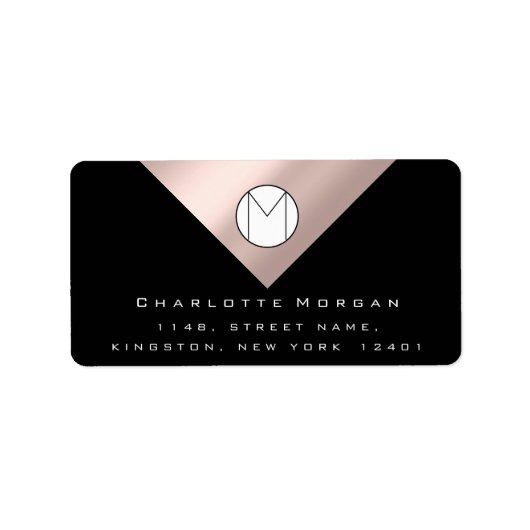 Naam monogramadres minimumaantal Roos zwart RSVP Etiket (Voorkant)